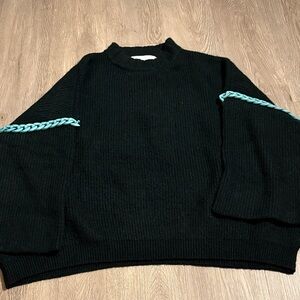 Women’s Dark Green Sweater with Blue Accents